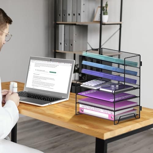 Reeplan 7 Tier Desk File Organizer, Letter Tray Paper Organizer, Metal Desktop Organizers and Accessories for Study and Workspace, for Home Office, Black 7