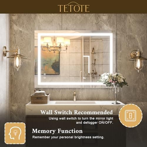TETOTE 40 x 24 LED Bathroom Mirror LED Vanity Makeup Mirror Dimmable Anti-Fog Bathroom Lighted Mirror Wall Mounted Bathroom Decor Waterproof, Tempered Glass 5