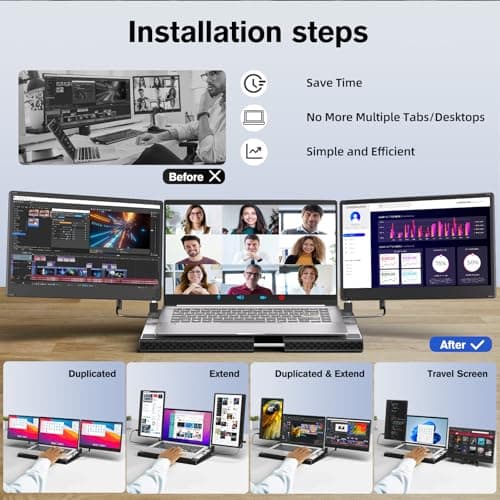 AOKER Laptop Triple Screen Extender - 14" Monitor IPS FHD 1080P HDMI USB-C Detachable Portable Display for 12-17.3 Inch Laptops Compatible with Windows Mac Chrome Surface Metal Base Travel Work Setup 5