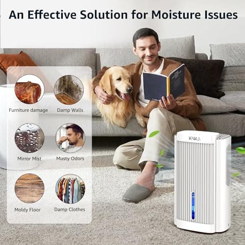 Dehumidifier,95 OZ Water Tank, (1000 sq. ft) Quiet Dehumidifier for Basement, Bathroom, RV, Closet, Bedroom with Auto Shut Off, Sleep Mode,7 Colors LED Light, Dehumidifiers for Home, White 8