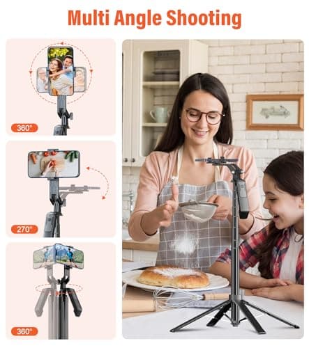 Funxee Selfie Stick Phone Tripod - 71 inch Tall Cell Phone Holder with Detachable Wireless Remote and 2 LED Lights for Recording, Video and Picture, Phone Stand for iPhone, Android, Camera & Gopro 5