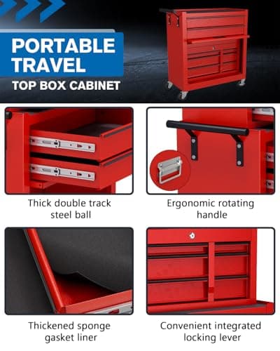 Tool Chest Cart, Tool Chests & Cabinets Cart with Wheels and Locking System, 2-in-1 Detachable Top Tool Box, Thickening Metal Tool Box for Garage, Workshop, Barbershop (Burgundy, 5 Drawers) 5