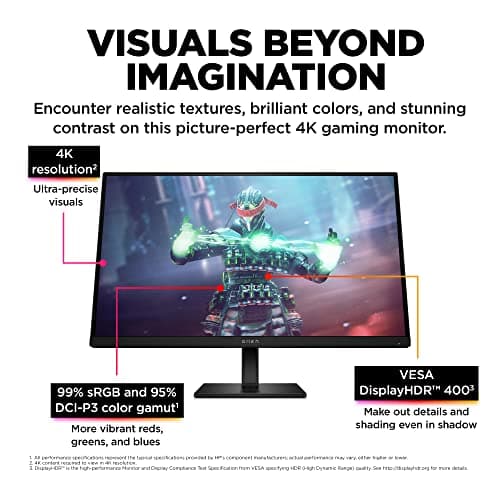 HP OMEN 27k UHD 144Hz Gaming Monitor, 4K UHD Display (3840 x 2160), IPS Panel, 99% sRGB, 95% DCI-P3, 16:9, OMEN Gaming Hub, 27k (2023) 4