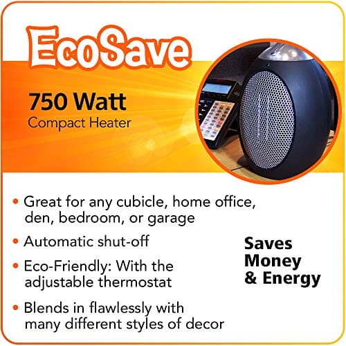 Cozy Products ESH Eco-Save Compact Personal Space Heater - 750-Watts, ETL Listed, Eco-Friendly, Energy Efficient Design, 11 x 7.5 Inches, 5 lbs.,Black 3