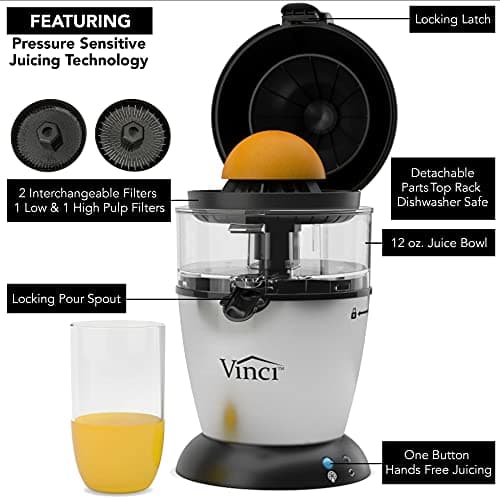 Vinci Hands Free Electric Citrus Juicer, 1-Button Juicer Machine, Orange Lime Grapefruit Lemon Squeezer, Easy to Clean Orange Juicer Squeezer, Black/Stainless Steel 5