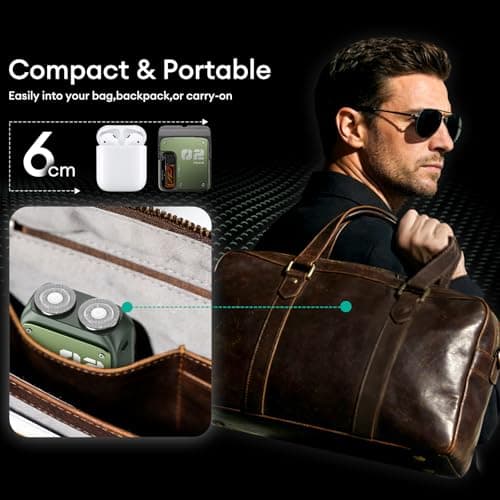 PAXA Mini Electric Shaver for Men,9000Rpm Electric Razor for Men,Magnetic Dual-Head Rotary Pocket Shaver IPX7 Waterproof Wet & Dry for Shaving Face,USB-C Rechargeable for Home,Car,Travel(Green) 5
