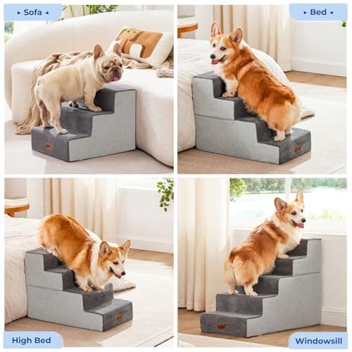 ZOMISIA Dog Steps for Couch - Pet Stairs for Small Dogs and Cats, Dog Steps with Non-Slip Bottom Grey 3 Steps, Grey 4