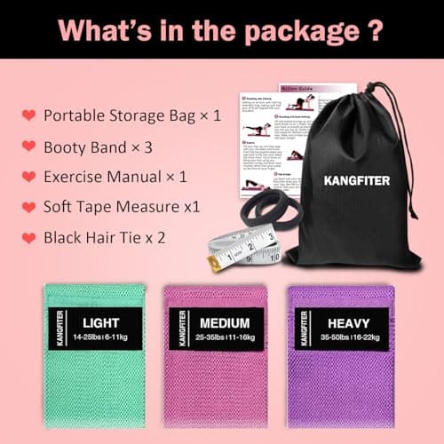 KANGFITER Non-Slip Fabric Resistance Bands for Working Out, Loop Exercise Bands for Booty Leg, Butt, Glute, Workout Bands with Tape Measure and Hair Ties for Home Gym Fitness, Yoga, Pilates 7