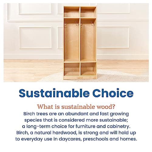 ECR4Kids 2-Section Coat Locker with Bench and Cubby Storage, Classroom Furniture, Natural 7