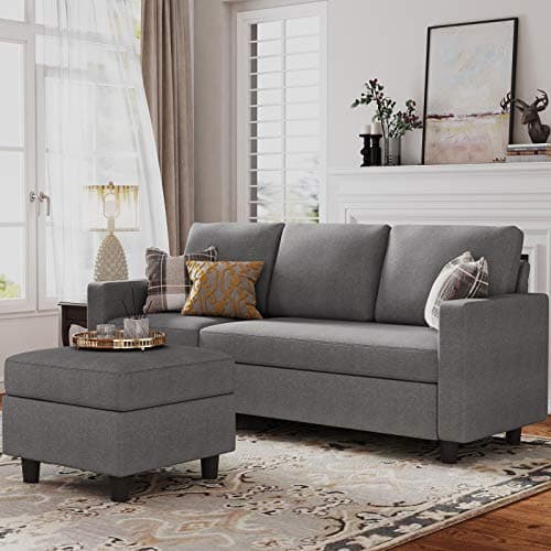 HONBAY Convertible Sectional Sofa, Convertible L Shaped Couch with Reversible Chaise, Sectional Couch for Small Space Apartment, Grey 8