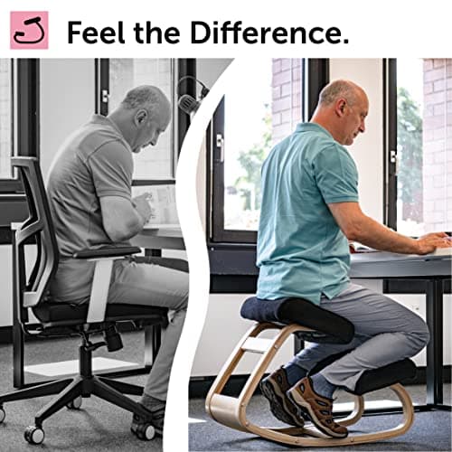 VILNO Ergonomic Kneeling Office Chair - Rocking Home & Work Wooden Computer Desk Chairs, Back & Neck Spine Pain, Better Posture, Ergo Knee Support Stool, Cross Legged Sitting (Black) 2