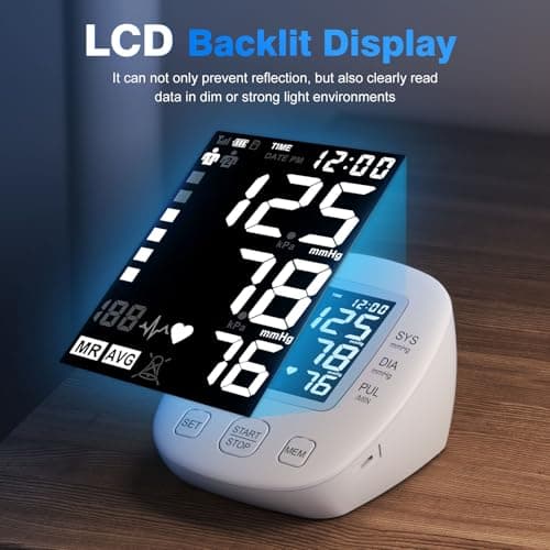 Blood Pressure Monitors for Home use, Automatic Digital BP Machine, Adjustable Upper-Arm Blood Pressure Cuff(8.7'' -16.5''), Large Clear LCD Backlit Display&HR Detection, 2x99 Sets Memory 5