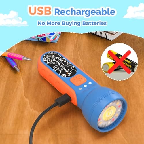 ETENWOLF L1 Rechargeable Flashlight for Kids,LED Flashlight with Fun DIY Stickers, 6 Light Modes, Adjustable Brightness, 1500mAh Battery, IPX5 Waterproof Flashlight for Camping, Home & Emergency 6
