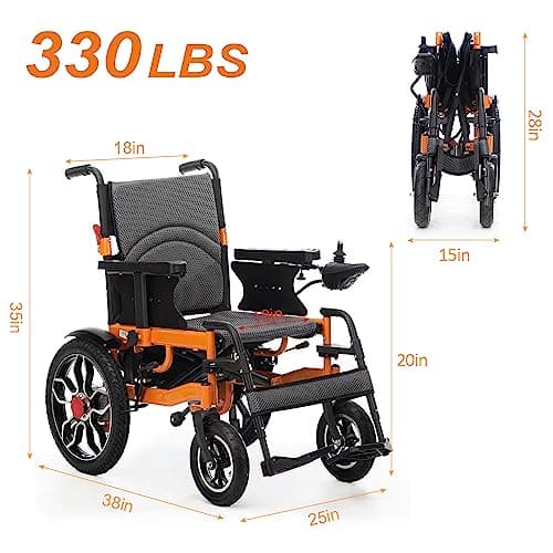 Foldable Electric Wheelchairs for Adults, Lighweight Electric Wheelchair,All Terrain Motorized Wheelchair for Seniors,Dual Motor Power Wheelchairs,Portable Mobility Aid,Support 330Lbs (20"Seat) Black 2