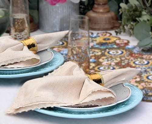 COTTON CRAFT Flax Linen Cloth Napkins with Lace - Set of 12 Lunch Dinner Napkins - Elegant Everyday Fall Harvest Thanksgiving Holiday Table Napkin - Washable Reusable Napkin - Oversized 20x20- Natural 6