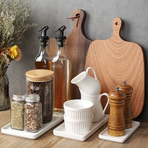 Gurygo 8" Bathroom Trays - Ceramic Vanity Tray for Bathroom - Small Ceramic Tray - Kitchen Soap Trays - Porcelain Dispenser Organizer for Kitchen Bathtub Counter (White) 5