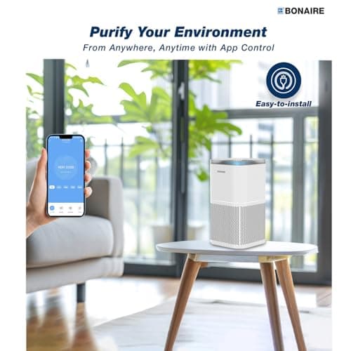 Bonaire Air Purifier for Home Allergies, Pets Hair In Bedroom upto 1380 ft², 3-in-1 HEPA13 Filter, Sleep, Auto Mode, PM2.5, WiFi, Remove Dust Smoke Hair Pollen Pollutants Odor, 27db Quiet, White, A4S 6