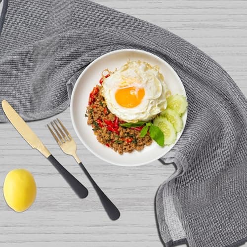 Homaxy Premium Kitchen Towels(18”x 28”, 6 Pack), Large Cotton Kitchen Hand Towels, Flat and Terry Dish Towels, 380 GSM Highly Absorbent Tea Towel Set with Hanging Loop, Grey 5