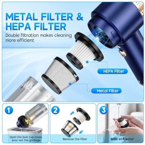 JONYJ Handheld Car Vacuum Cleaner, 16000PA Hand Held Vacuum Portable Cordless, 2 in 1 Air Duster and Vacuum Cleaner with LED Light, Multi-Nozzles, 120W High Power Mini Vacuum for Home, Pet, Office 5