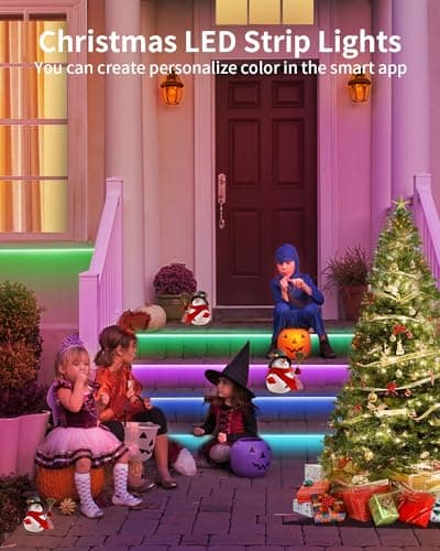 Kimdelee 50ft Outdoor Waterproof LED Light Strips, RGB 12v Outdoor Led Strip Lights with Bluetooth Music Sync App Remote, Christmas Lights Decor Rope Lights 8