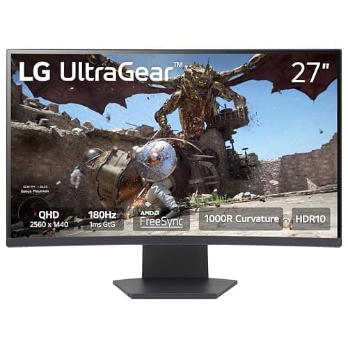 LG 27GS60QC-B Ultragear Curved Gaming Monitor 27-Inch QHD (2560x1440) 180Hz 1ms 1000R AMD FreeSync HDR10 HDMIx2 DisplayPort Borderless Design Black Stabilizer DAS Crosshair FPS Counter