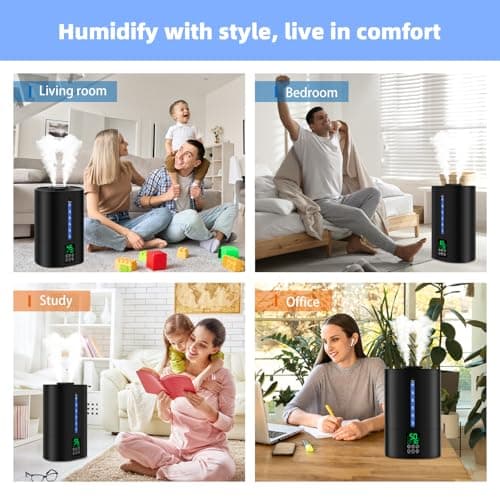5L Humidifiers for Bedroom Large Room Home, Cool and Warm Humidifier for Plants Mist Top Fill Desk Humidifier Essential Oil Diffuser, Quiet Humidifiers with Adjustable Mist,360°Nozzle-Black 7