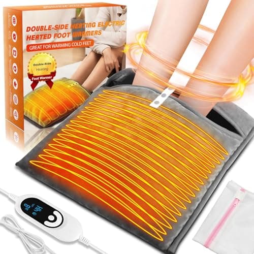 Double Sided Electric Heated Foot Warmer for Men & Women, Foot Warmer Under Desk, Fast Heating Pad Feet Warmer, Overheat Protection&Machine Washable, Electric Foot Warmer for Bed Home Office Xmas Gift