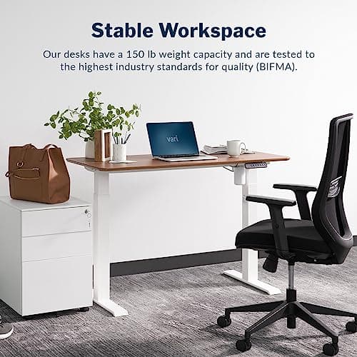 Vari Essential Electric Standing Desk for Home Office – 48x24 Sit-Stand VariDesk, 4 Memory Height Presets, 2-Piece Laminate Wood Top, Sturdy T-Style Legs, Supports 150 Lbs + Easy Assembly (Hazel Wood) 7
