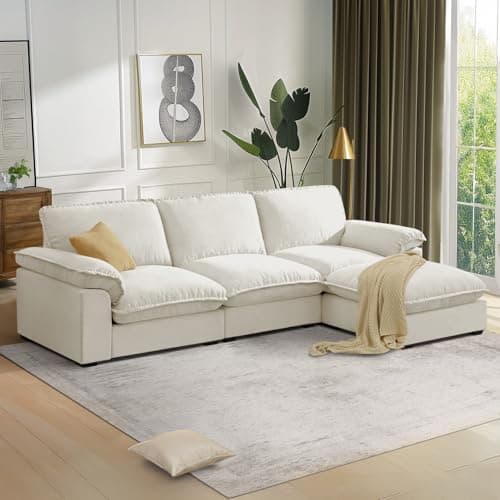 HALLYBEE Modular Sectional Sofa Deep Seat Cloud Couch with Reversible Chaise L Shaped Couch with Padded Armrests Chenille Sectional Sofas for Living Room Apartment Office White