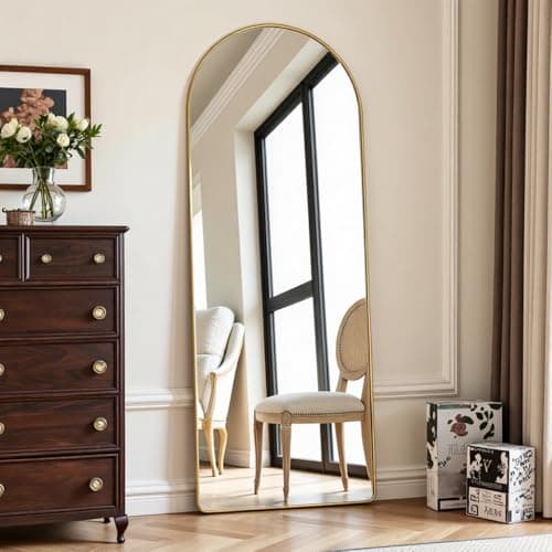 OGCAU Full Length Mirror, Arched Floor Mirror Full Length, 65"x22" Arch-Top Freestanding Body Mirror, Rounded Coner Large Wall Mirror with Aluminum Alloy Frame, Hanging or Leaning for Bedroom (Gold)