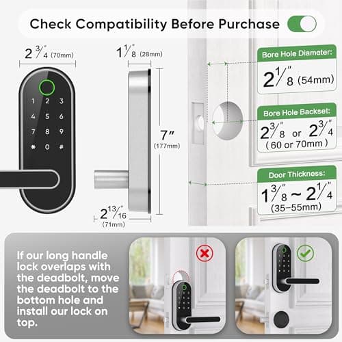 Keyless Entry Fingerprint Digital Smart Lock with Handle & Keypad: Electronic/Electric Lock with Code, App Control Biometric Deadbolt Door Knob for Front, Interior, Exterior & Bedroom Door (Silver) 7