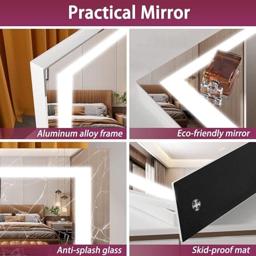 Hasipu Vanity Mirror with Lights, 24.2" x 19.7" LED Makeup Mirror, Light up Mirror with 10X Magnification and USB, Phone Holder, Smart Touch 3 Colors Dimmable, 360° Rotation (Right Angle White) 5