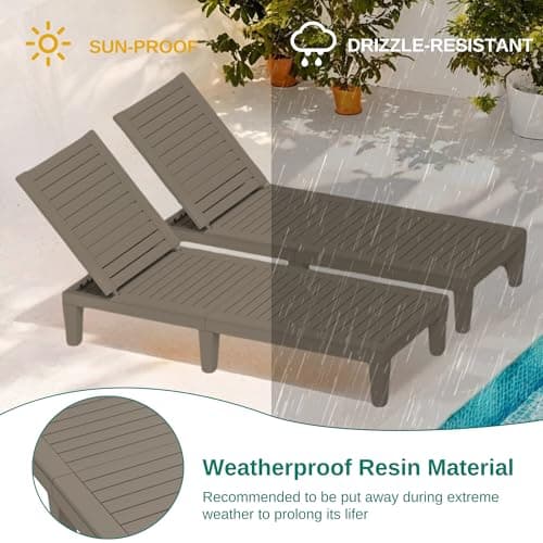 YITAHOME Patio Chaise Lounge Set of 2, Outdoor Chaise Lounge with Cushion & Adjustable Backrest for Backyard, Poolside, Lawn, Waterproof & Easy Assembly (Taupe) 8