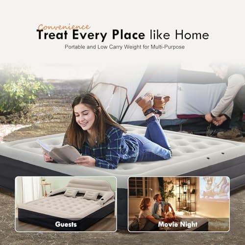 DIMAR GARDEN King Size Air Mattress with Headboard and Pump,Blow Up Mattress Inflatable Bed with Pillows 5