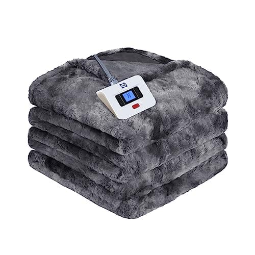 Sealy Electric Blanket Full Size, Heated Warming Blanket Faux Fur & Flannel with 10 Heating Levels & 1-12 Hours Auto Shut Off, Fast Heating, Machine Washable, Grey, 80 x 84 Inch
