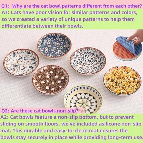 6 PCS Cat Food Bowls Whisker Fatigue Kitten Bowl 5.5 Inches Ceramic Cats Bowl Small Cat Dishes for Indoor Cats Shallow Kitten Plates for Wet Food Cute Pet Bowls Whisker Friendly 7