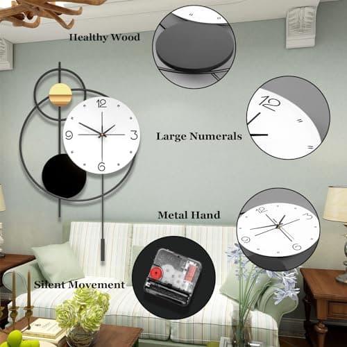 JUJUDA Large Wall Clock for Living Room, Modern Decorative Metal Silent Wall Clocks for Home Decor Bedroom Kitchen Office, 24 Inch Big Wall Clock Battery Operated Non Ticking Decoration Clocks Wall 6