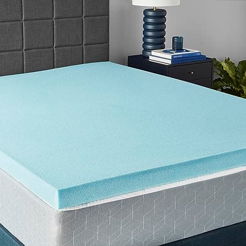 Amazon Basics Alternative Latex Queen Mattress Topper, Cooling Gel-Infused, CertiPUR-US Certified, 3 Inches, Blue