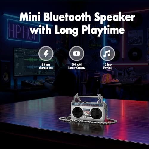Portable Bluetooth Speakers, Retro Speakers Bluetooth Wireless Wearable Mini Bluetooth Boombox with 27” Neck Chain, FM Radio, On-Board Buttons, Dual 3W Peak Power Bluetooth Speaker for Home & Travel 5