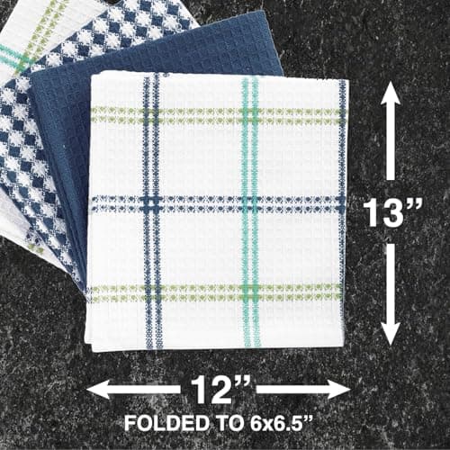 T-Fal Premium Waffle Dish Cloths: Highly Absorbent, Super Soft Long Lasting - 100% Cotton, 12"x13" Flat Waffle Dish Towel for Cleaning & Drying Dishes, (4-Pack), Cool 5