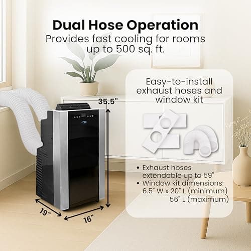 Whynter Portable Air Conditioner 14,000 BTU with Dual Hose Dehumidifier & Cooling Fan for 500 Sq Ft Rooms, Includes AC Unit Window Kit, ARC-14S (9,500 SACC) 7
