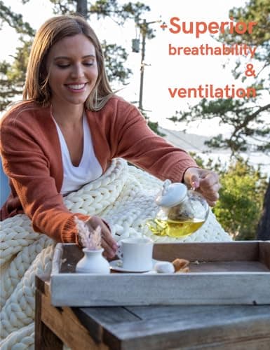 YnM Cotton Weighted Blanket, Handmade Chunky Knitted Design, Soft and Cozy, Temperature Regulating and Breathable, Machine Washable Throw for Sleep or Home Decor (Cream White, 43x50 Inch, 10lbs) 5