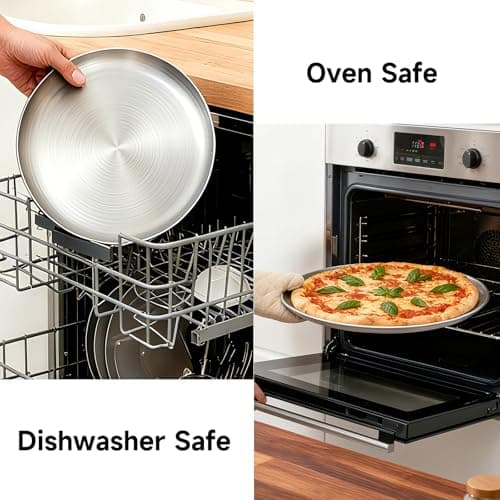 YeKuKing 16 Inch Pizza Pan for Oven 2 Pack Stainless Steel Baking Sheet Round Plates for Cake Pie and Salad Pizza Steel Large Tray Oven Dishwasher Safe & Easy Clean 6