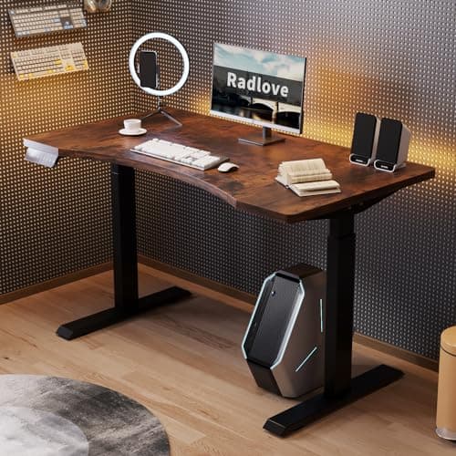 Radlove Dual Motors Height Adjustable 55 x 30'' Electric Standing Desk with Curved Design Stand Up Table 4 Memory Keys, Computer Desk with Splice Board Home Office Desk, Rustic Brown Top + Black Frame 2