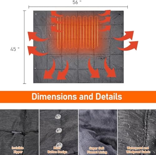 FlyfreeU Portable USB Heated Blanket, 3 Heat Settings Wearable Heated Blanket Throw 3 Hrs Auto Off, Overheat Protection Soft USB Heating Blanket Wrap Machine Washable, Grey (Power Supply Not Included) 5
