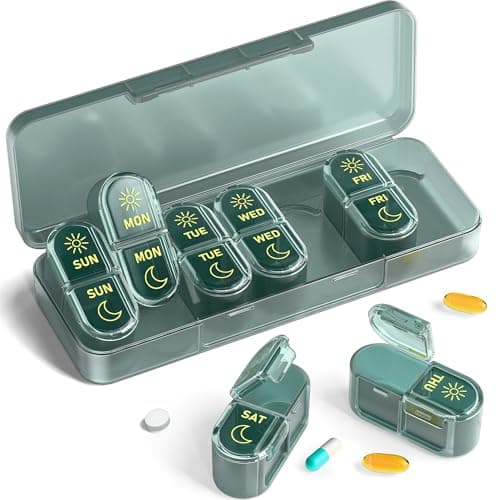 Pillex Pill Organizer 2 Times a Day, AM PM Pill Box 7 Day, Weekly Medicine Organizer with Large Capacity, Travel Pill Case for Medication, Vitamins, Fish Oils, Supplements (Easy to Use, Portable)