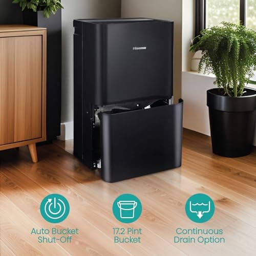 Hisense Energy Star 50-Pint Portable Dehumidifier with Built-in Pump, Auto-Shutoff and Timer, Home Dehumidifier and Moisture Absorber For Basement, Garage, Living Room (Renewed) 7