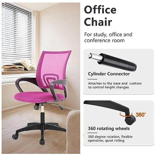 PayLessHere Home Office Chair Desk Computer Chair Adjustable Ergonomic Chair Lumbar Support Armrest Executive with High Density Mesh 360 Degree Swivel Chair for Men Women Adults Chair (Pink) 5