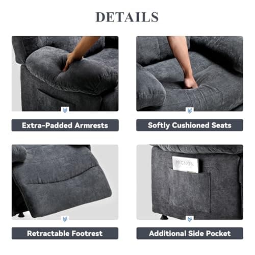 COMHOMA Power Lift Chair,Oversized Recliner Chair for Big Men and Elderly,Lift Reclining Chair with Side Pockets,Fabric Reclining Sofa Chair for Living Room,Bedroom (Grey) 8