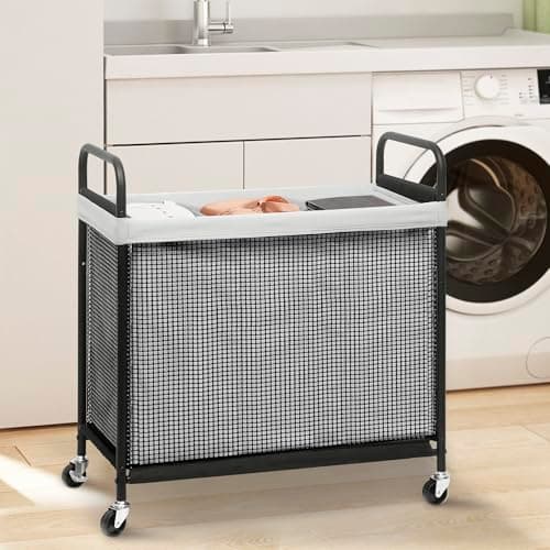 STORAGE MANIAC Rolling Laundry Hamper with Wheels 3-Section Laundry Sorter Rolling Laundrys Basket on Wheels with Removable Bag Clothes Hamper Laundrys Organizer Cart Bathroom Bedroom 120L Grey 7